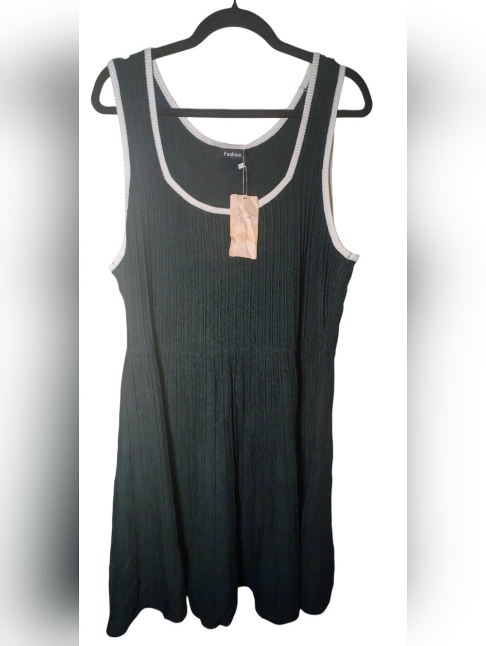 Fashion Forest Green Ribbed Sweater Dress Contrast Trim XL NWT